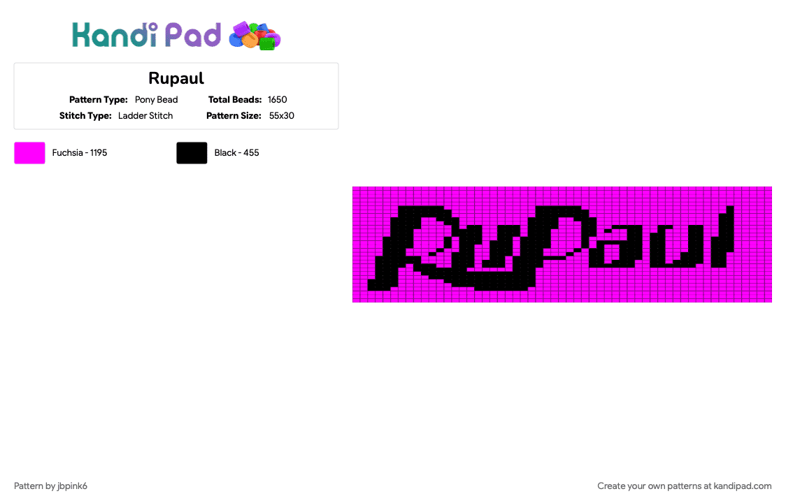 Rupaul - Pony Bead Pattern by jbpink6 on Kandi Pad - black, pink