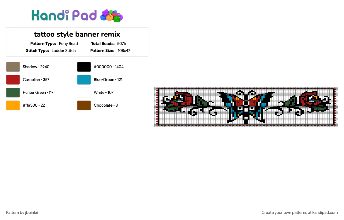 tattoo style banner remix - Pony Bead Pattern by jbpink6 on Kandi Pad - banner, gray, light blue, red, white