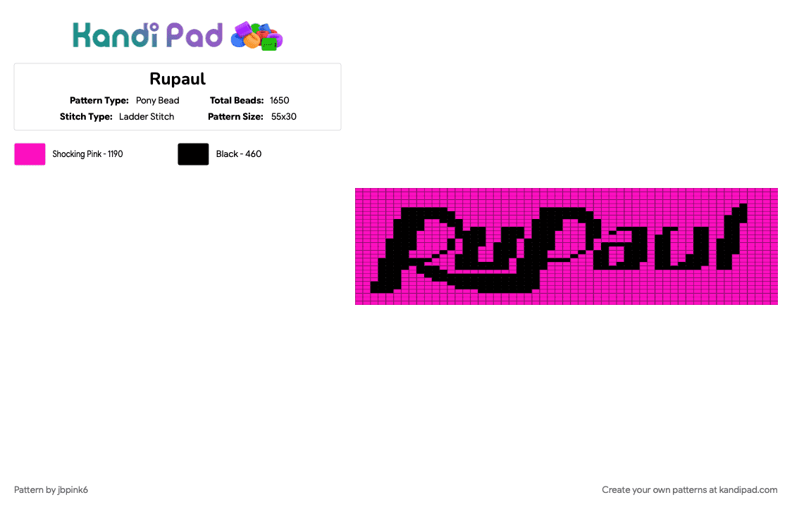 Rupaul logo - Pony Bead Pattern by jbpink6 on Kandi Pad - banner, black, drag, drag race, pink, rupaul, rupauls drag race, tapestry, tv show