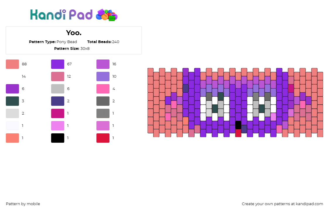 Yoo. - Pony Bead Pattern by mobile on Kandi Pad - 