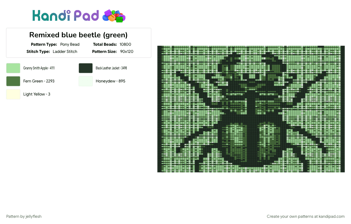 Remixed blue beetle (green) - Pony Bead Pattern by jellyflesh on Kandi Pad - green, teal