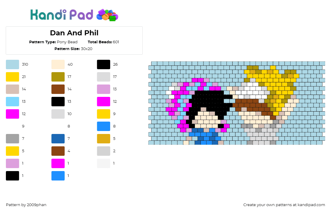 Dan And Phil - Pony Bead Pattern by 2009phan on Kandi Pad - dan,phil,band,music,cuff,colorful,light blue