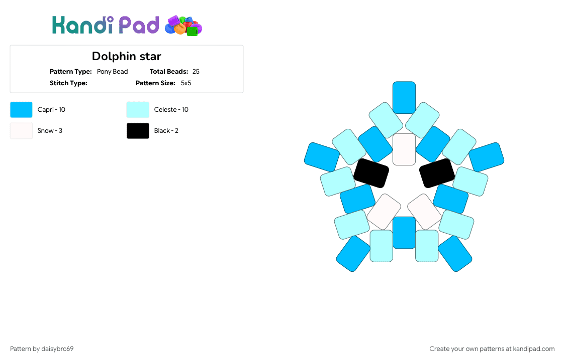 Dolphin star - Pony Bead Pattern by daisybrc69 on Kandi Pad - cotddolphins, light blue, star