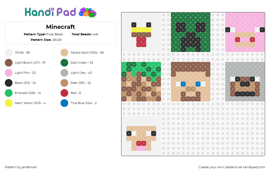 Minecraft Fuse Bead Pattern - Kandi Pad | Kandi Patterns, Fuse Bead ...