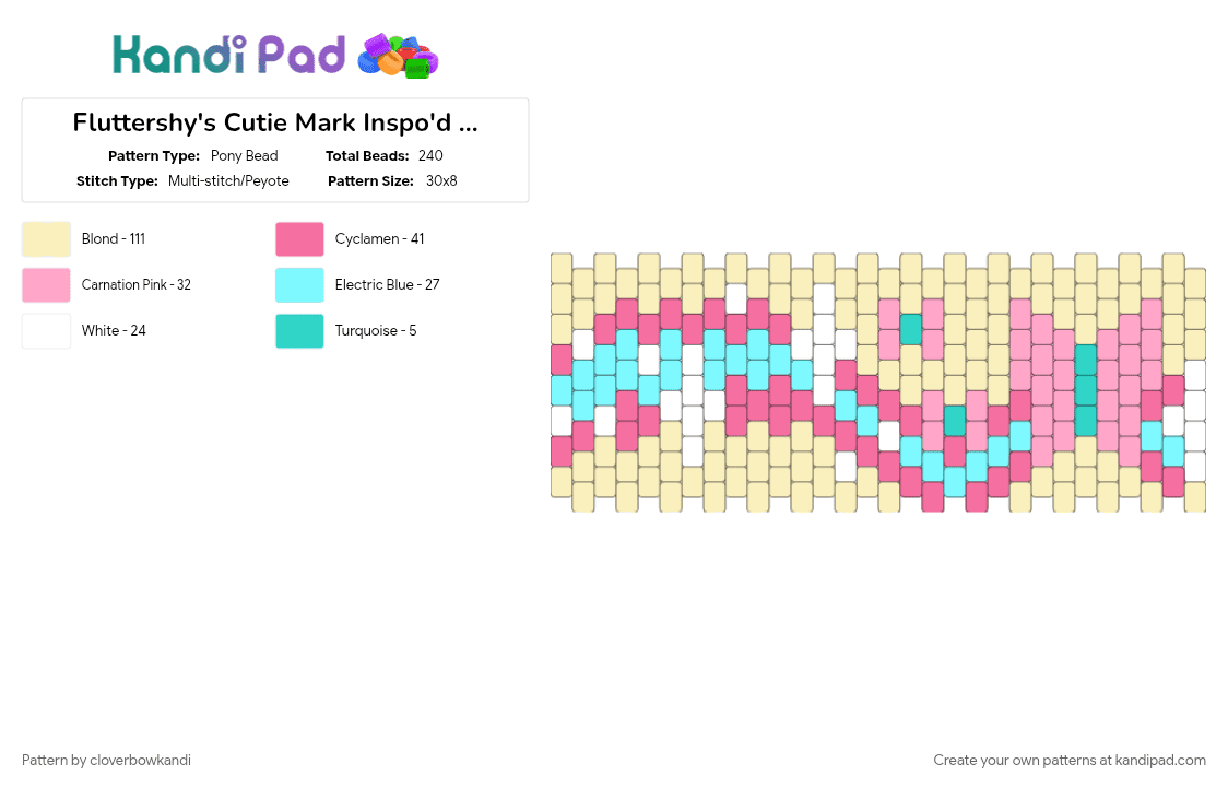 Fluttershy\'s Cutie Mark Inspo\'d Cuff! - Pony Bead Pattern by cloverbowkandi on Kandi Pad - butterfly, cotdbugs, fluttershy, my little pony, pink, yellow