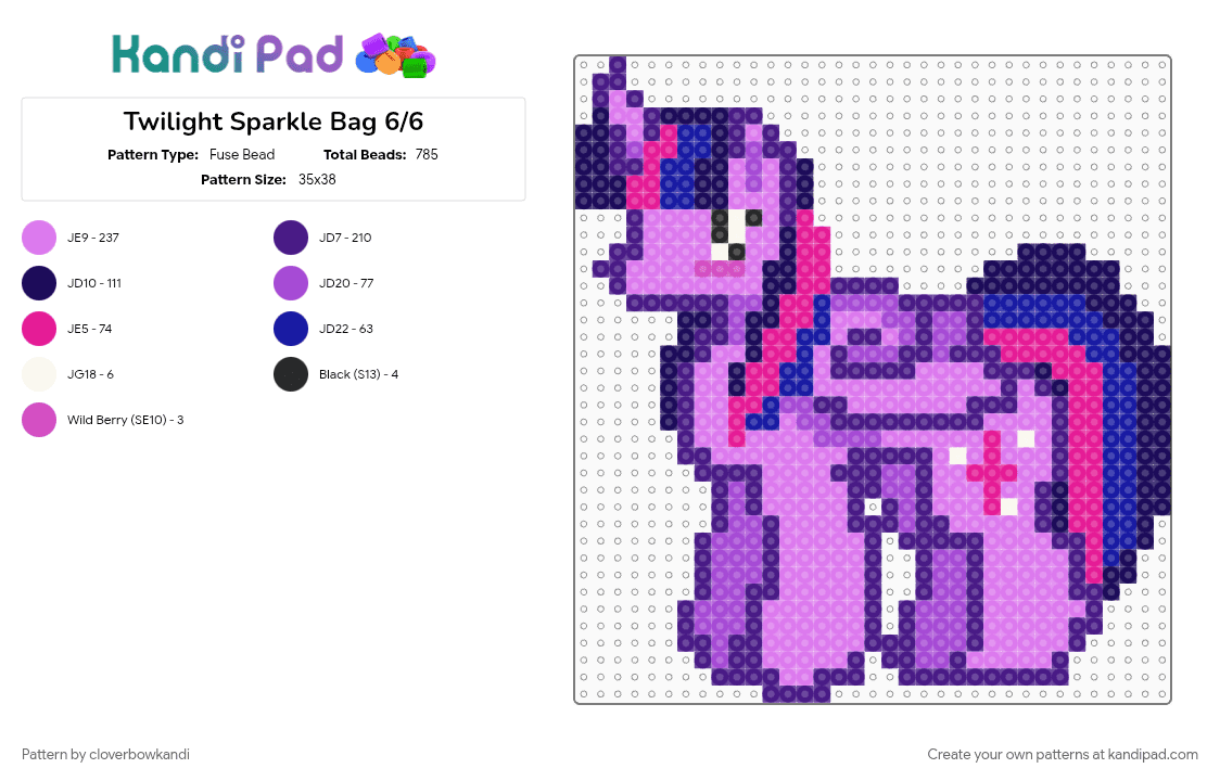 Twilight Sparkle Bag 6/6 - Fuse Bead Pattern by cloverbowkandi on Kandi Pad - bag, perler bead, pink, purple, twilight sparkle