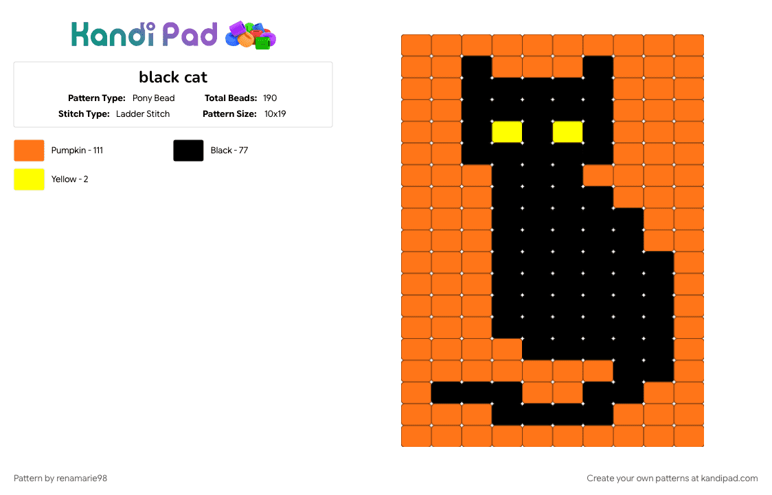 black cat - Pony Bead Pattern by renamarie98 on Kandi Pad - orange