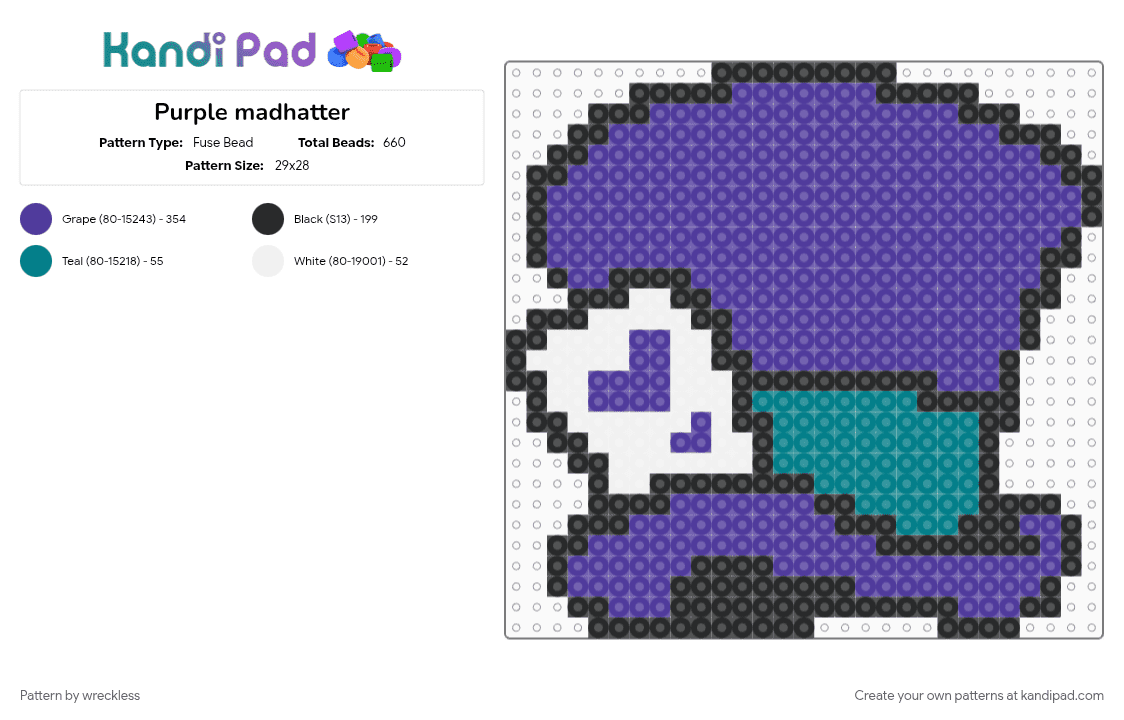 Purple madhatter - Fuse Bead Pattern by wreckless on Kandi Pad - purple