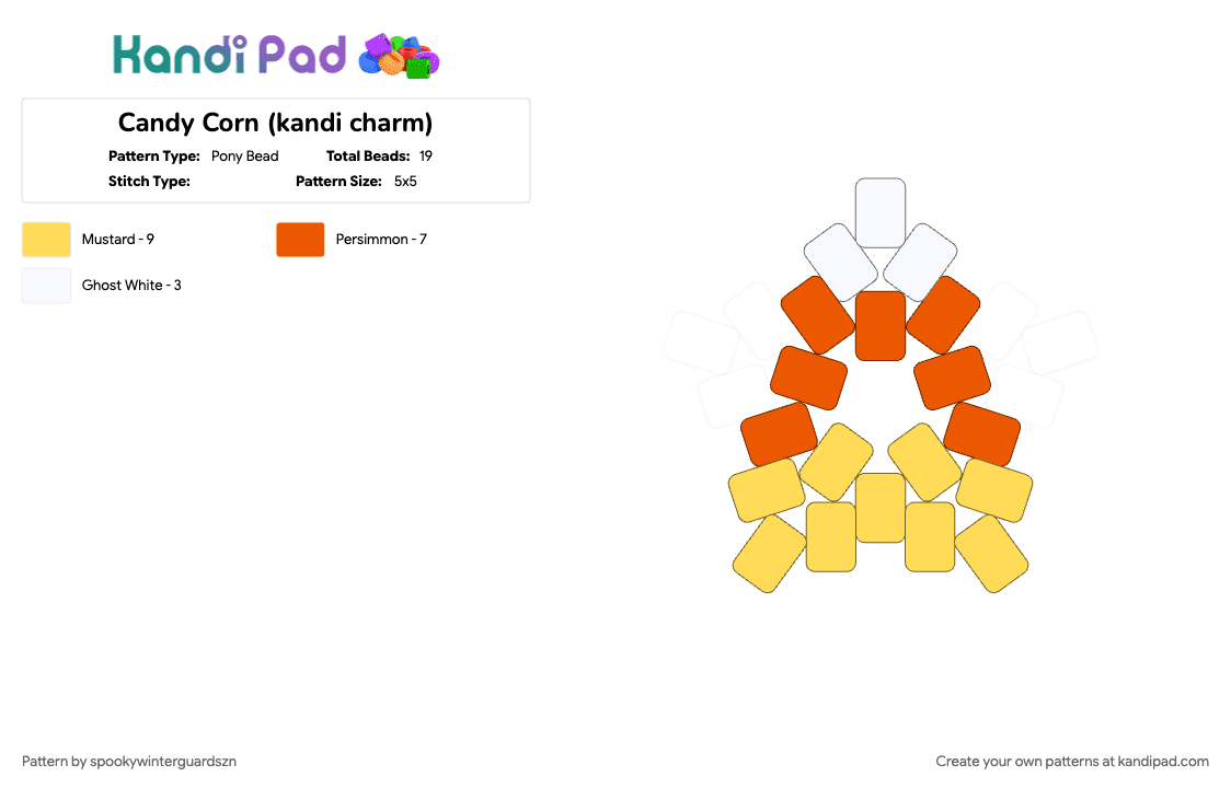 Candy Corn (kandi charm) - Pony Bead Pattern by spookywinterguardszn on Kandi Pad - orange, yellow
