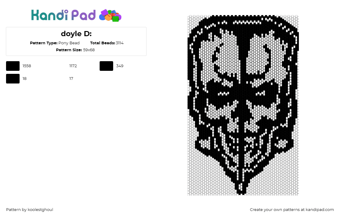 doyle D: - Pony Bead Pattern by koolestghoul on Kandi Pad - doyle wolfgang von frankenstein,misfits,logo,creepy,music,band,guitar,monster,bl