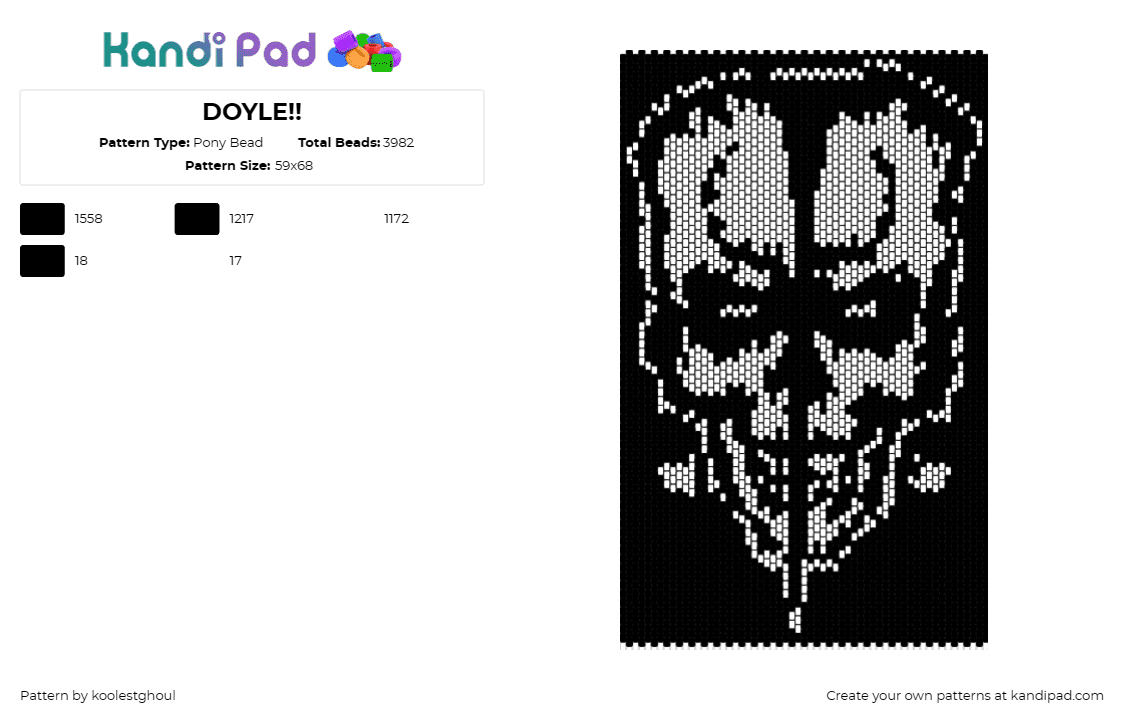 DOYLE!! - Pony Bead Pattern by koolestghoul on Kandi Pad - doyle wolfgang von frankenstein,misfits,logo,creepy,music,band,guitar,monster,bl