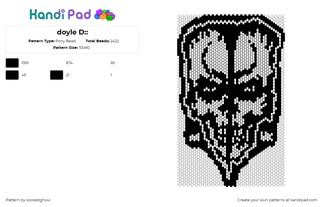 doyle D:: - Pony Bead Pattern by koolestghoul on Kandi Pad - doyle wolfgang von frankenstein,misfits,logo,creepy,music,band,guitar,monster,bl