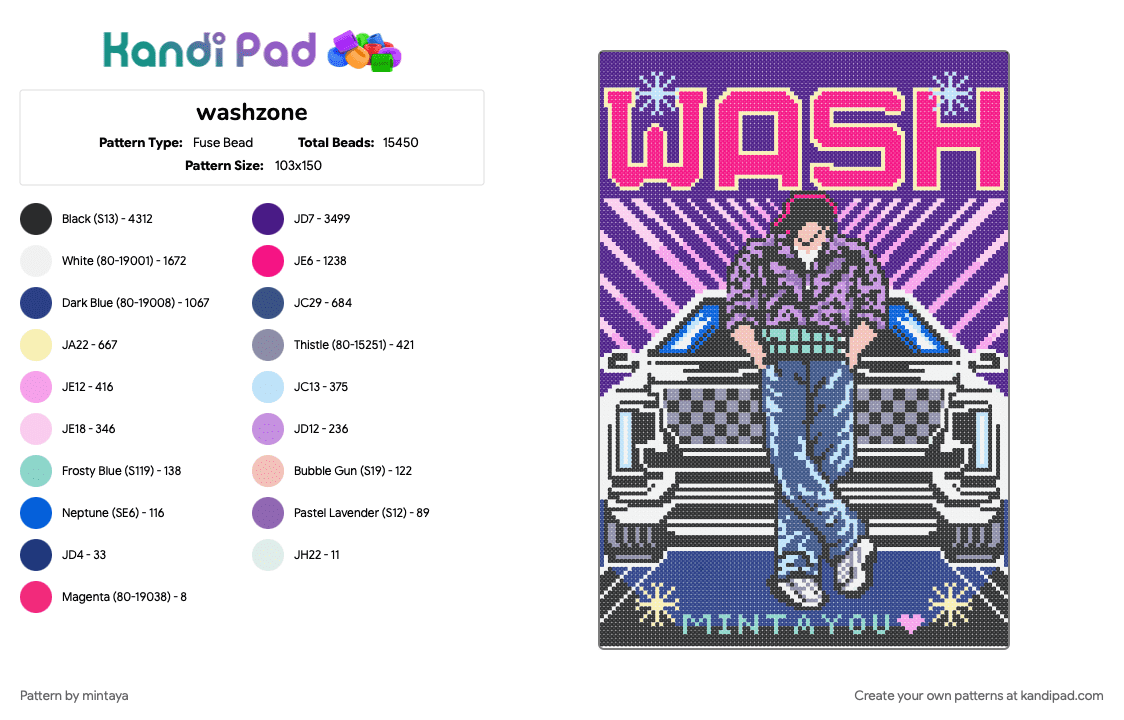 washzone - Fuse Bead Pattern by mintaya on Kandi Pad - blue, pink, purple