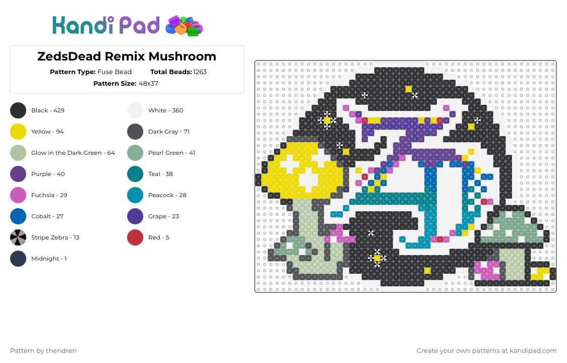ZedsDead Remix Mushroom - Fuse Bead Pattern by thendren on Kandi Pad - white,yellow,gray,beige,colorful