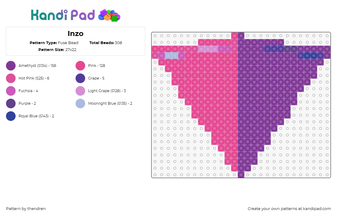 Inzo - Fuse Bead Pattern by thendren on Kandi Pad - inzo,pyramid,geometric,dj,music,edm,pink,purple