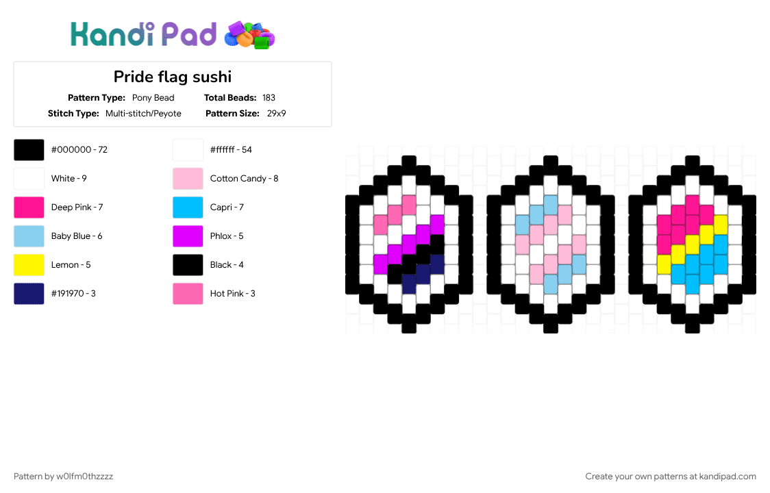 Pride flag sushi - Pony Bead Pattern by w0lfm0thzzzz on Kandi Pad - 