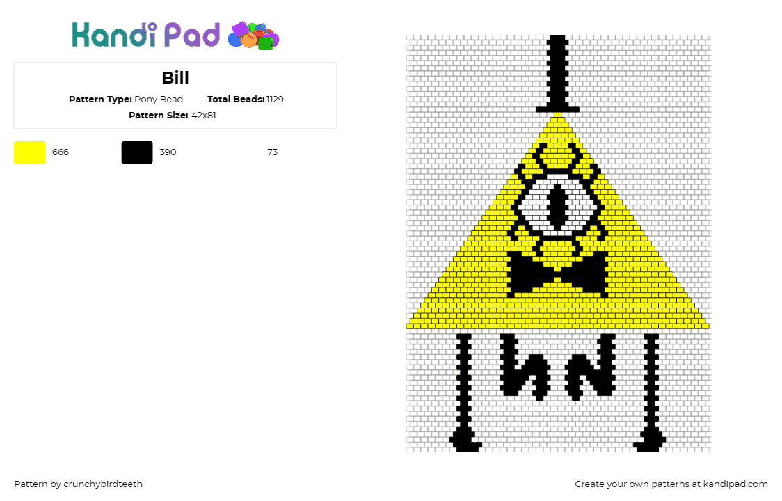 Bill - Pony Bead Pattern by crunchybirdteeth on Kandi Pad - bill cipher,gravity falls,triangle,top hat,character,cartoon,tv show,yellow,blac