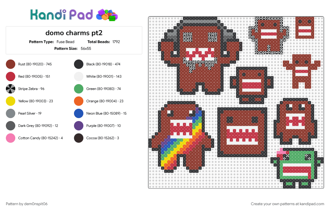 domo charms pt2 - Fuse Bead Pattern by dem0nspit06 on Kandi Pad - red