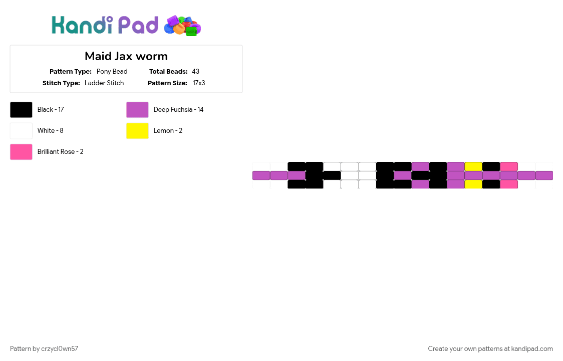 Maid Jax worm - Pony Bead Pattern by crzycl0wn57 on Kandi Pad - 