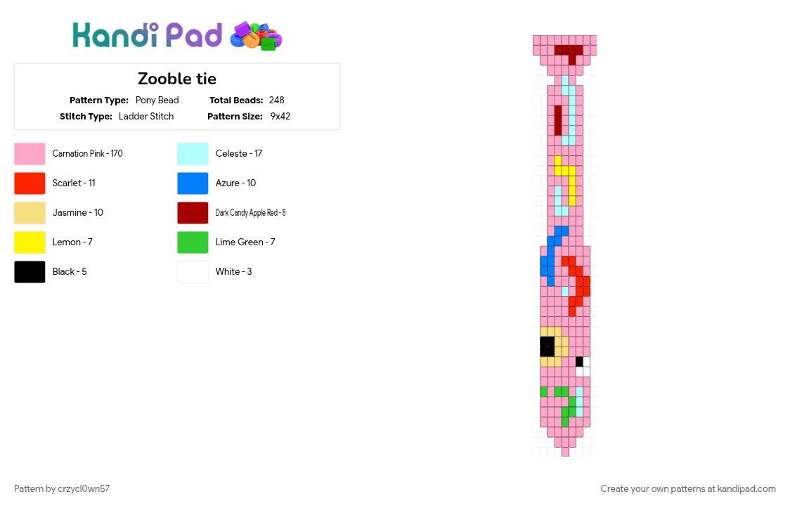 Zooble tie - Pony Bead Pattern by crzycl0wn57 on Kandi Pad - pink