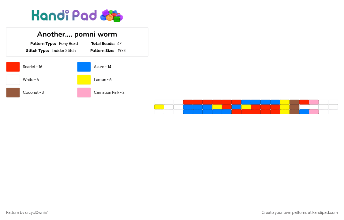 Another.... pomni worm - Pony Bead Pattern by crzycl0wn57 on Kandi Pad - 