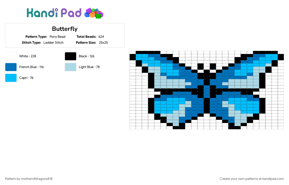 Butterfly - Pony Bead Pattern by motherofdragons818 on Kandi Pad - blue, light blue