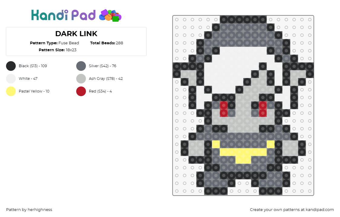 DARK LINK - Fuse Bead Pattern by herhighness on Kandi Pad - link,legend of zelda,character,video game,adventure,gray