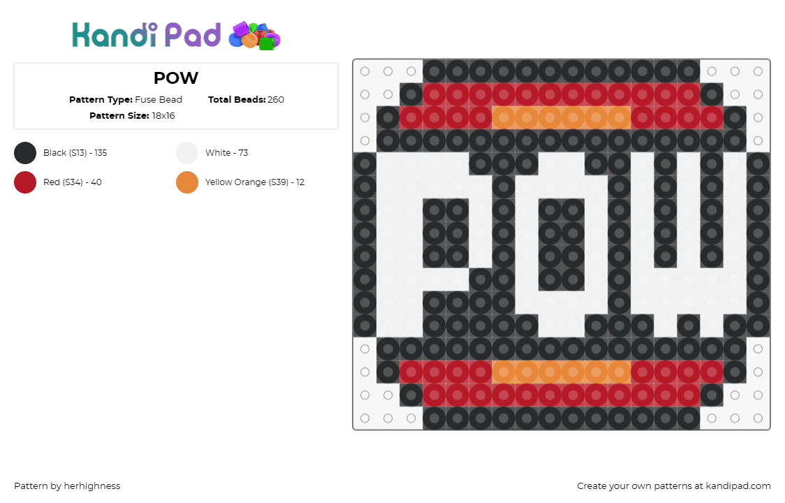 POW - Fuse Bead Pattern by herhighness on Kandi Pad - pow,mario,nintendo,video game,block,classic,red,white