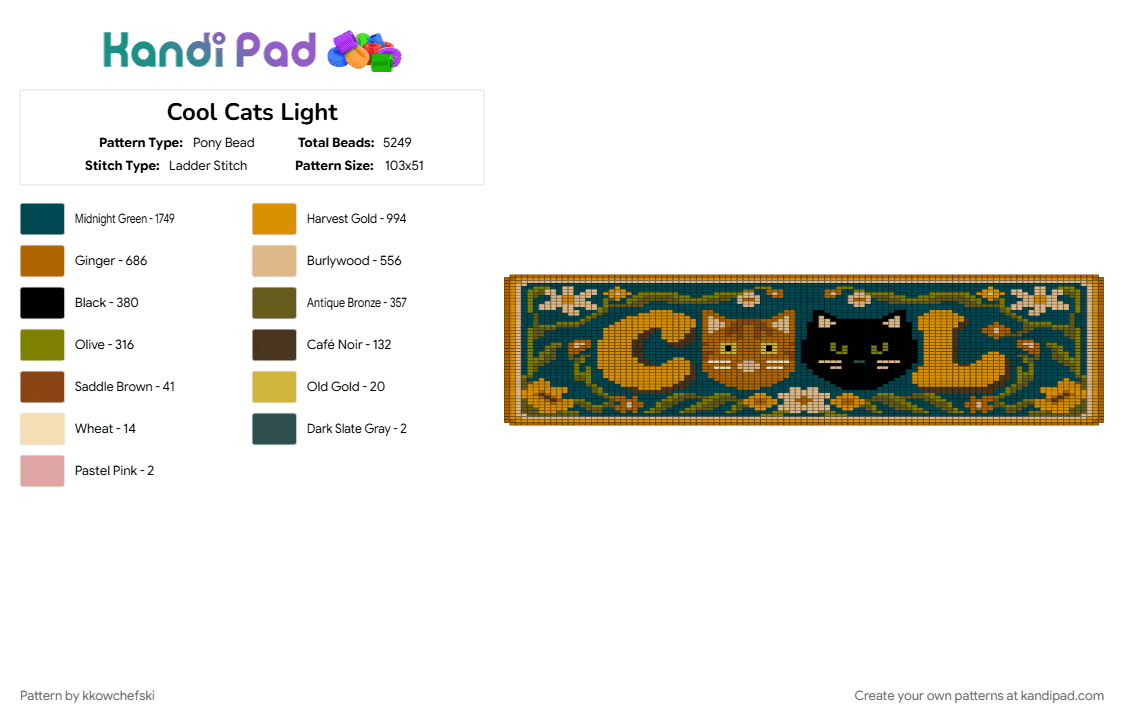 Cool Cats Light - Pony Bead Pattern by kkowchefski on Kandi Pad - beige, blue, orange, tan