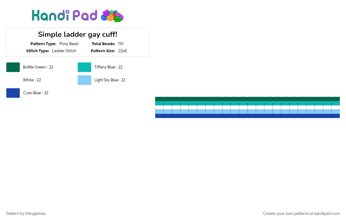 Simple ladder gay cuff! - Pony Bead Pattern by linkygames on Kandi Pad - flag, gay, gay flag, gay man, pride, teal