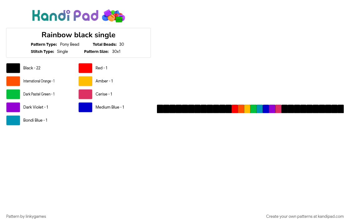 Rainbow black single - Pony Bead Pattern by linkygames on Kandi Pad - 