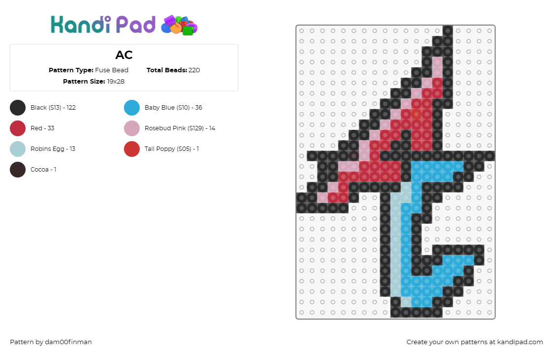 AC - Fuse Bead Pattern by dam00finman on Kandi Pad - adventure club,logo,dj,edm,music,red,light blue