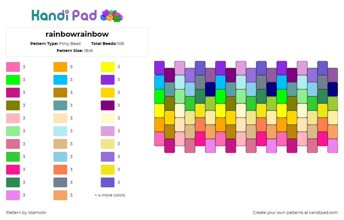 rainbowrainbow - Pony Bead Pattern by lolamoiki on Kandi Pad - random,colorful,rainbow,cuff,bright,yellow,pink