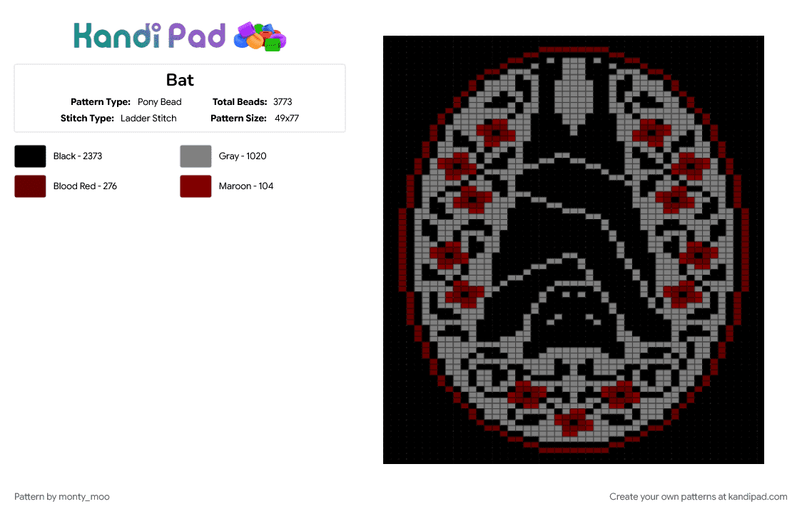 Bat Tapestry - Pony Bead Pattern by monty_moo on Kandi Pad - black, brown, gray