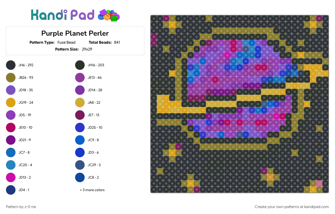 Purple Planet Perler - Fuse Bead Pattern by z-0-ne on Kandi Pad - extraterrestrial, outer space, perler bead, planet, space