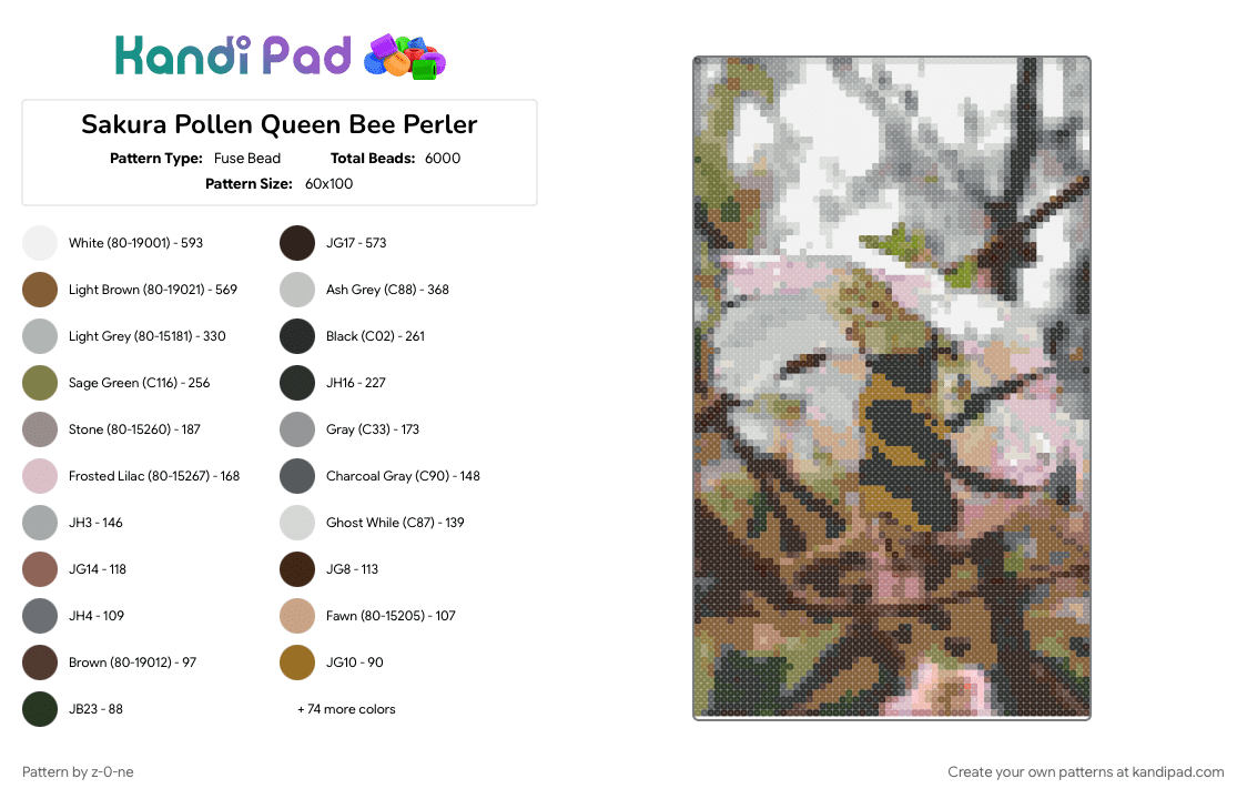 Sakura Pollen Queen Bee Perler - Fuse Bead Pattern by z-0-ne on Kandi Pad - animal, bee, bugs, cotdbugs, cute, flowers, nature, perler bead