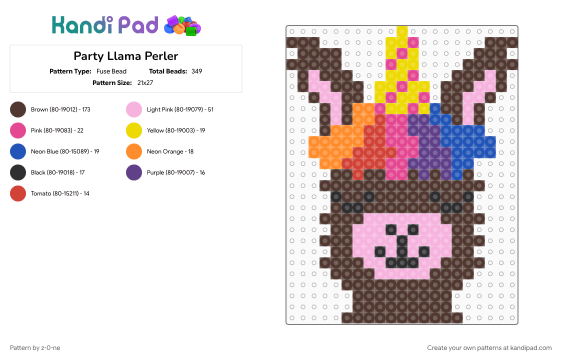 Party Llama Perler - Fuse Bead Pattern by z-0-ne on Kandi Pad - 