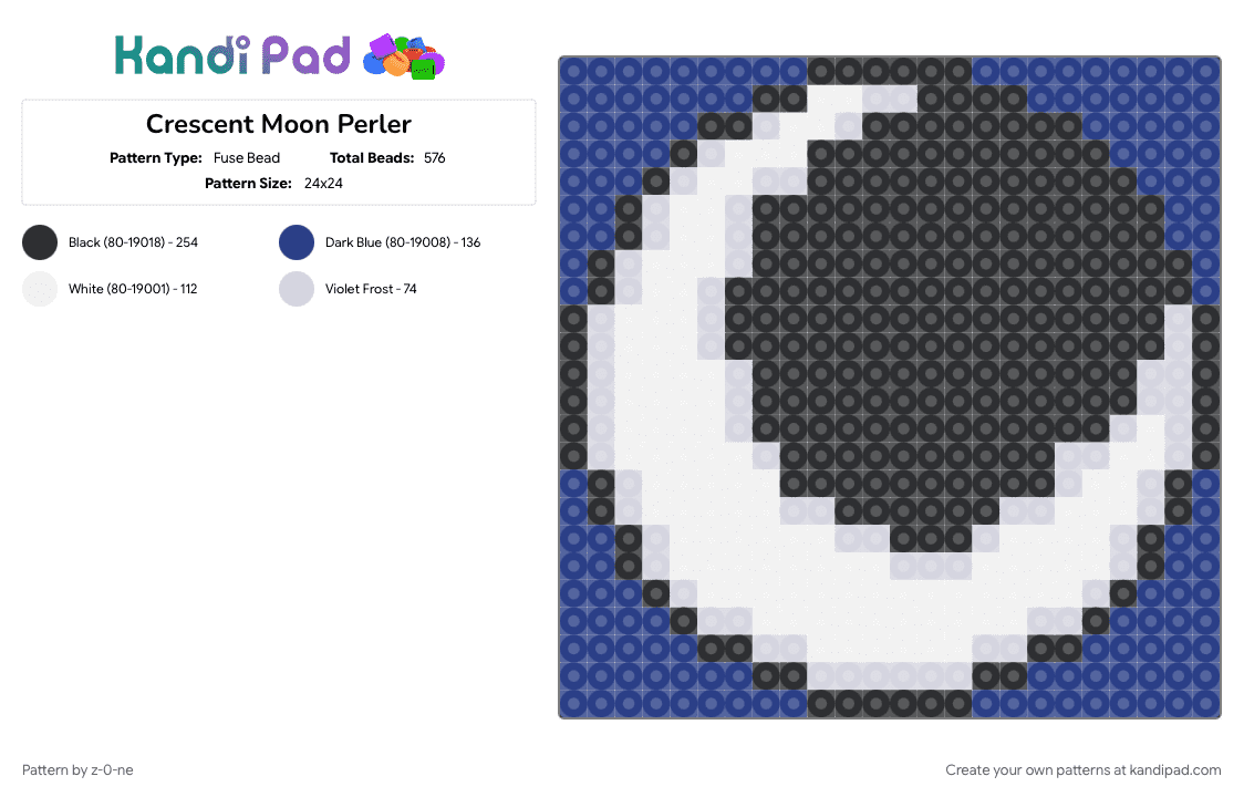 Crescent Moon Perler - Fuse Bead Pattern by z-0-ne on Kandi Pad - 