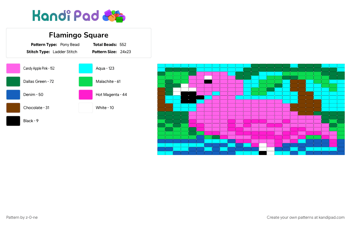 Flamingo Square - Pony Bead Pattern by z-0-ne on Kandi Pad - 