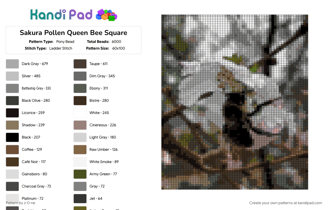 Sakura Pollen Queen Bee Square - Pony Bead Pattern by z-0-ne on Kandi Pad - bee, bugs, cotdbugs, cute, flowers, nature, pony bead tapestry, square