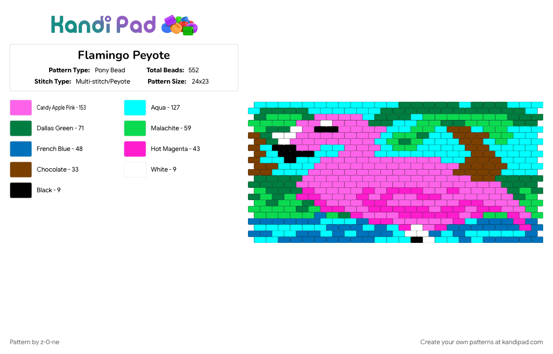 Flamingo Peyote - Pony Bead Pattern by z-0-ne on Kandi Pad - animal, bird, flamingo, light blue, nature, peyote, pink, pony bead