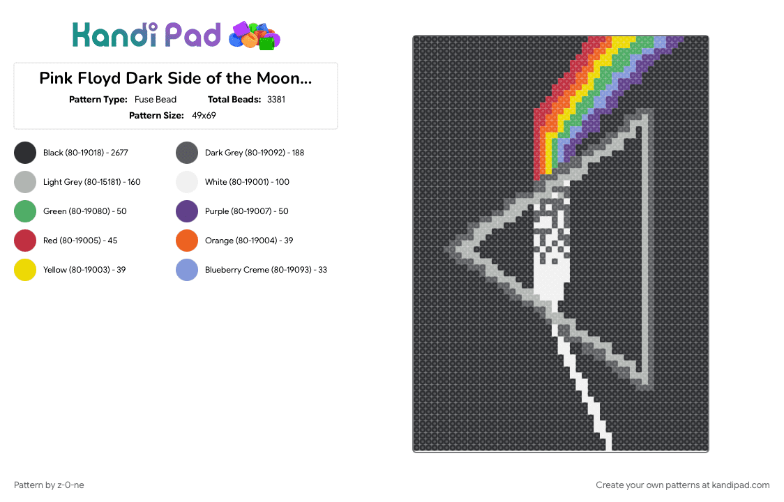 Pink Floyd Dark Side of the Moon Perler - Fuse Bead Pattern by z-0-ne on Kandi Pad - beige, black, dark side of the moon, gray, grey, music, perler bead, perler pattern, pink floyd, white