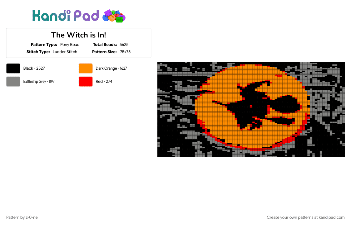The Witch is In! Halloween Square - Pony Bead Pattern by z-0-ne on Kandi Pad - character, halloween, pony bead tapestry, pony beads, spooky, square stitch, tapestry, witch