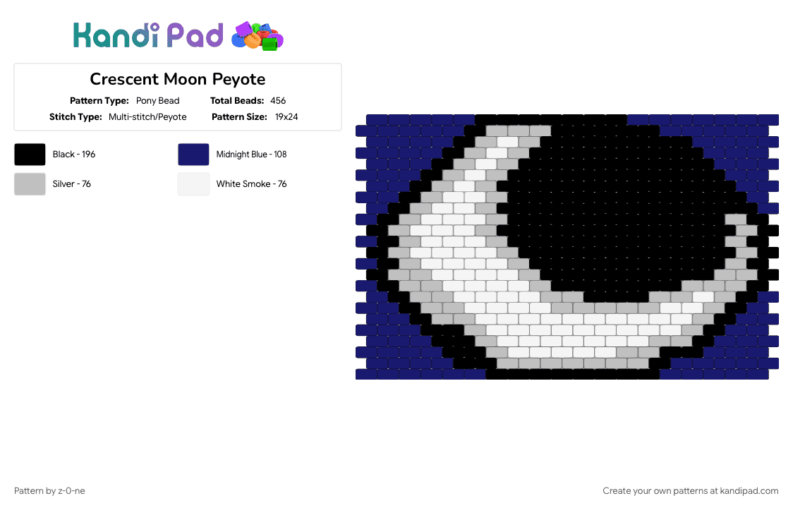 Crescent Moon Peyote - Pony Bead Pattern by z-0-ne on Kandi Pad - 