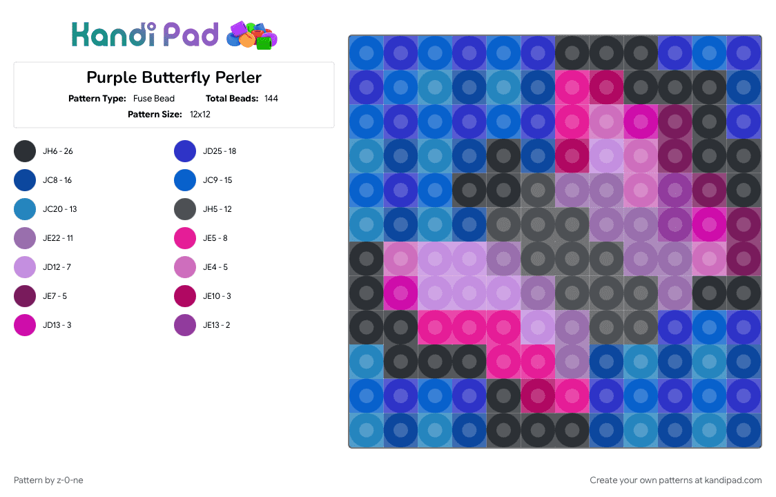 Purple Butterfly Perler - Fuse Bead Pattern by z-0-ne on Kandi Pad - 
