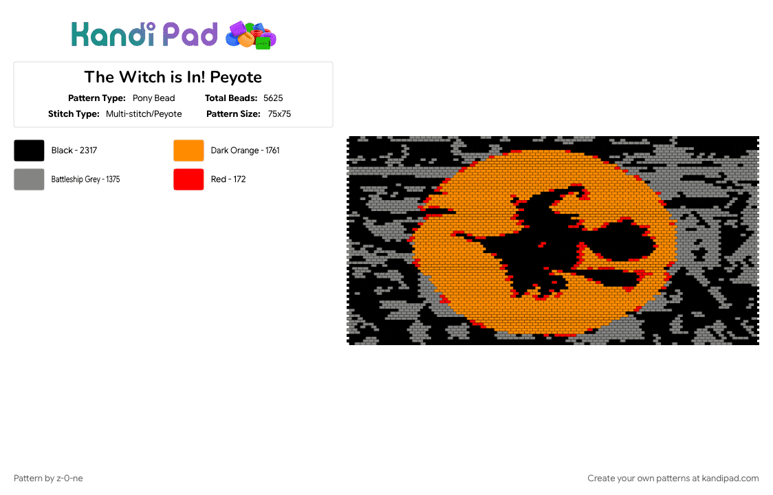 The Witch is In! Peyote - Pony Bead Pattern by z-0-ne on Kandi Pad - character, halloween, holiday, peyote stitch, pony beads, spooky, witch