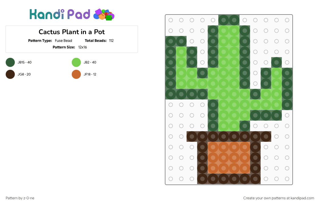 Cactus Plant in a Pot Perler - Fuse Bead Pattern by z-0-ne on Kandi Pad - cactus, gray, green, nature, perler bead, plant, succulent