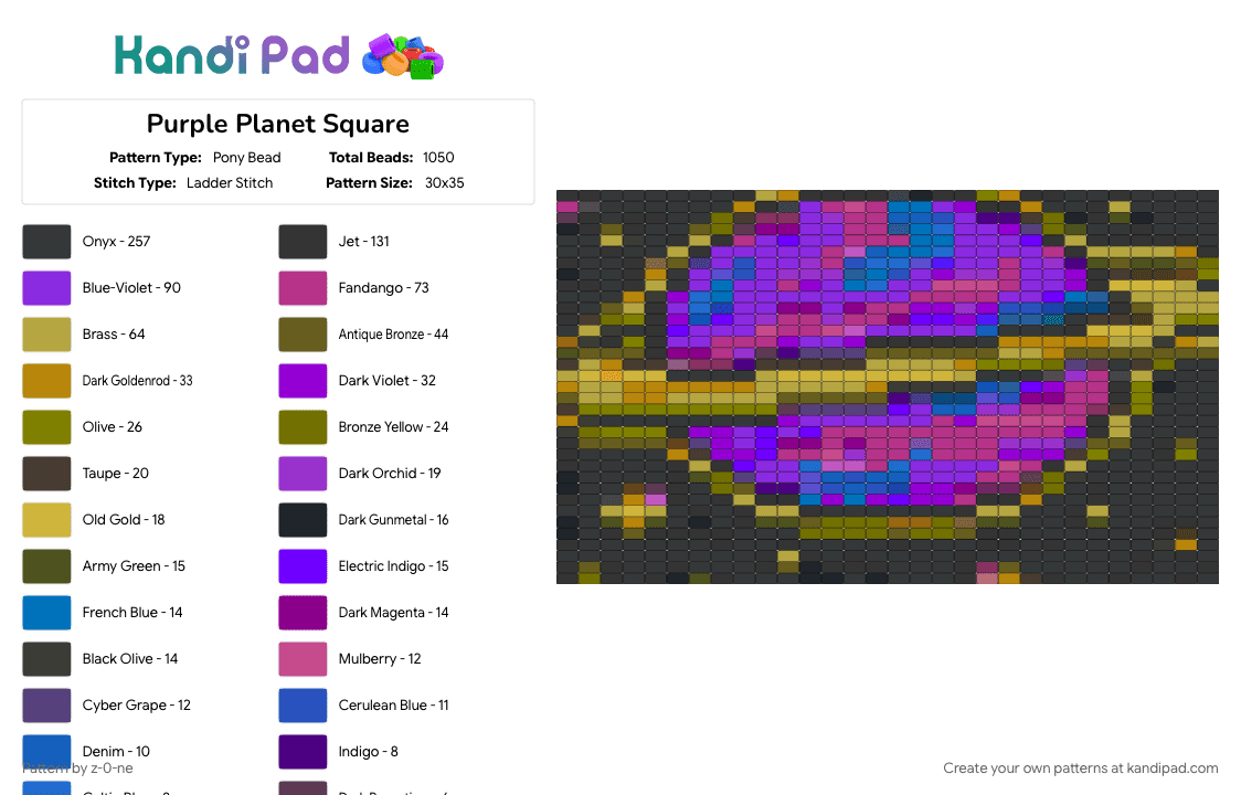 Purple Planet Square - Pony Bead Pattern by z-0-ne on Kandi Pad - colorful, extraterrestrial, outer space, planet, pony bead, space, square, tapestry