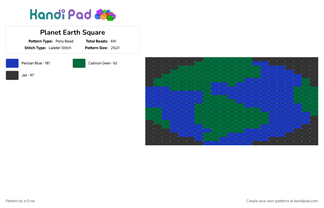 Planet Earth Square Pony Bead Pattern - Kandi Pad | Kandi Patterns ...