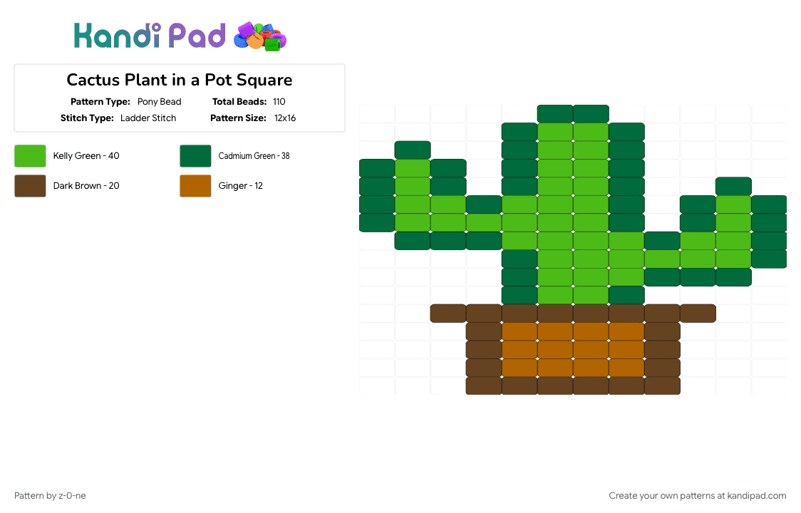 Cactus Plant in a Pot Square - Pony Bead Pattern by z-0-ne on Kandi Pad - 